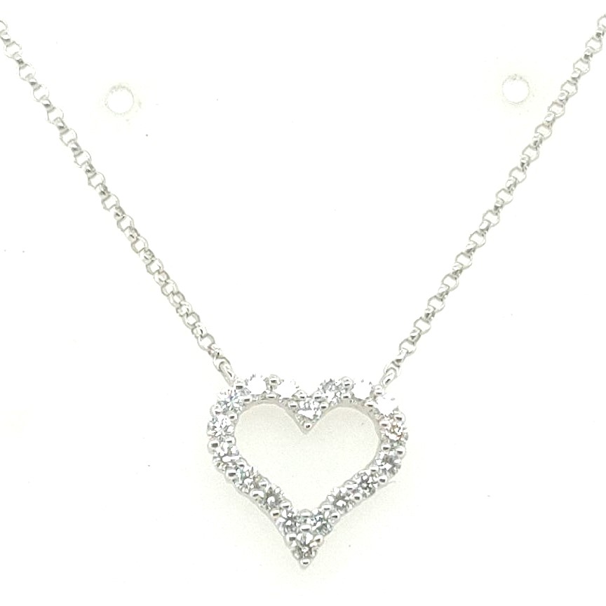 Korman Signature 18k White Gold Round Diamond Shared Prong Heart Pendant Necklace 16-17