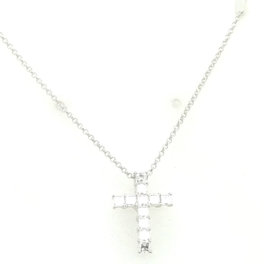 Korman Signature 18k White Gold Asscher Cut Diamond Cross Pendant Necklace 16-17"