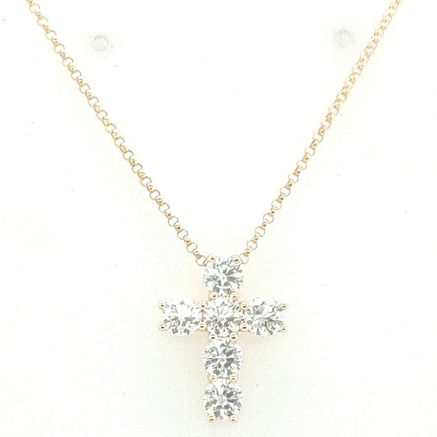 18k Yellow Gold 1.43ctw 6 Gh Si Round Diamond Shared Prong Cross Pendant Necklace 15-16"