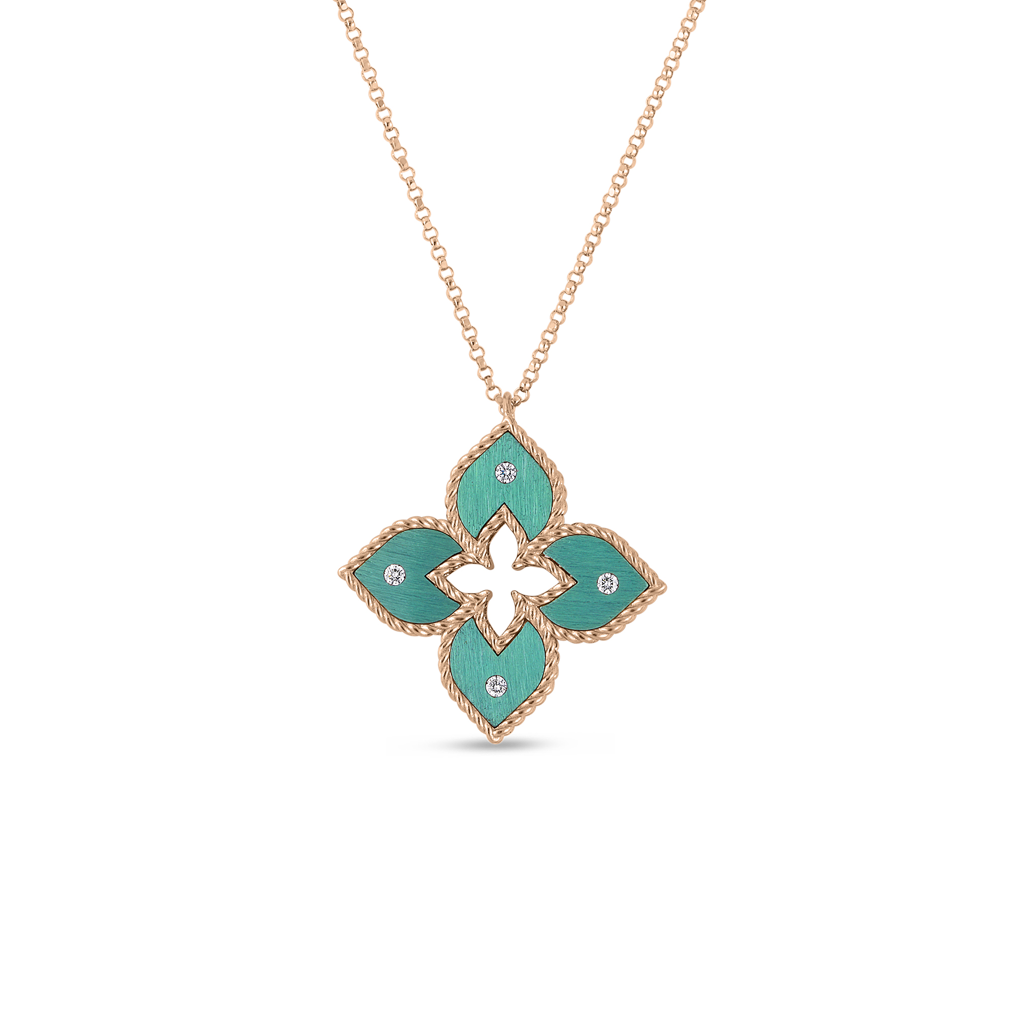 18k Rose Gold Venetian Princess Small Green Titanium And Diamond Flower Necklace