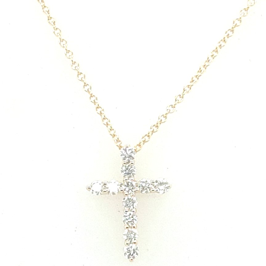 14k Yellow Gold 0.30ctw 11 1.85mm G Si2 Round Diamond Cross Pendant On Cable Link Chain 16-18