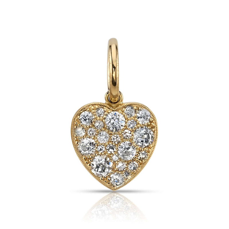 Single Stone 18kt Yellow Gold  and Diamond Small Cobblestone Heart Pendant