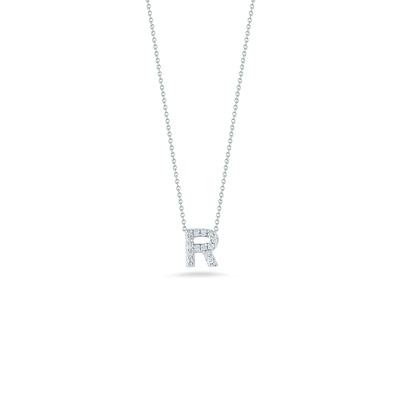 Roberto Coin 18kt White Gold Diamond 'R' Initial Necklace