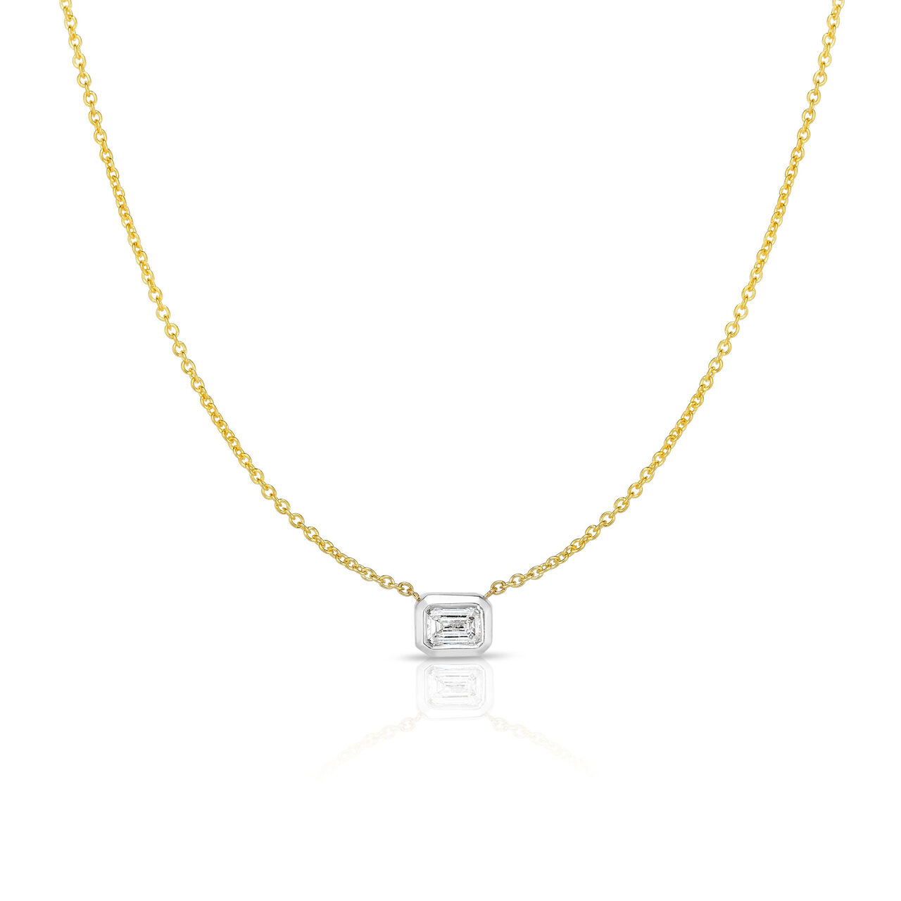 18kt Emerald Cut Bezel Set Pendant Necklace