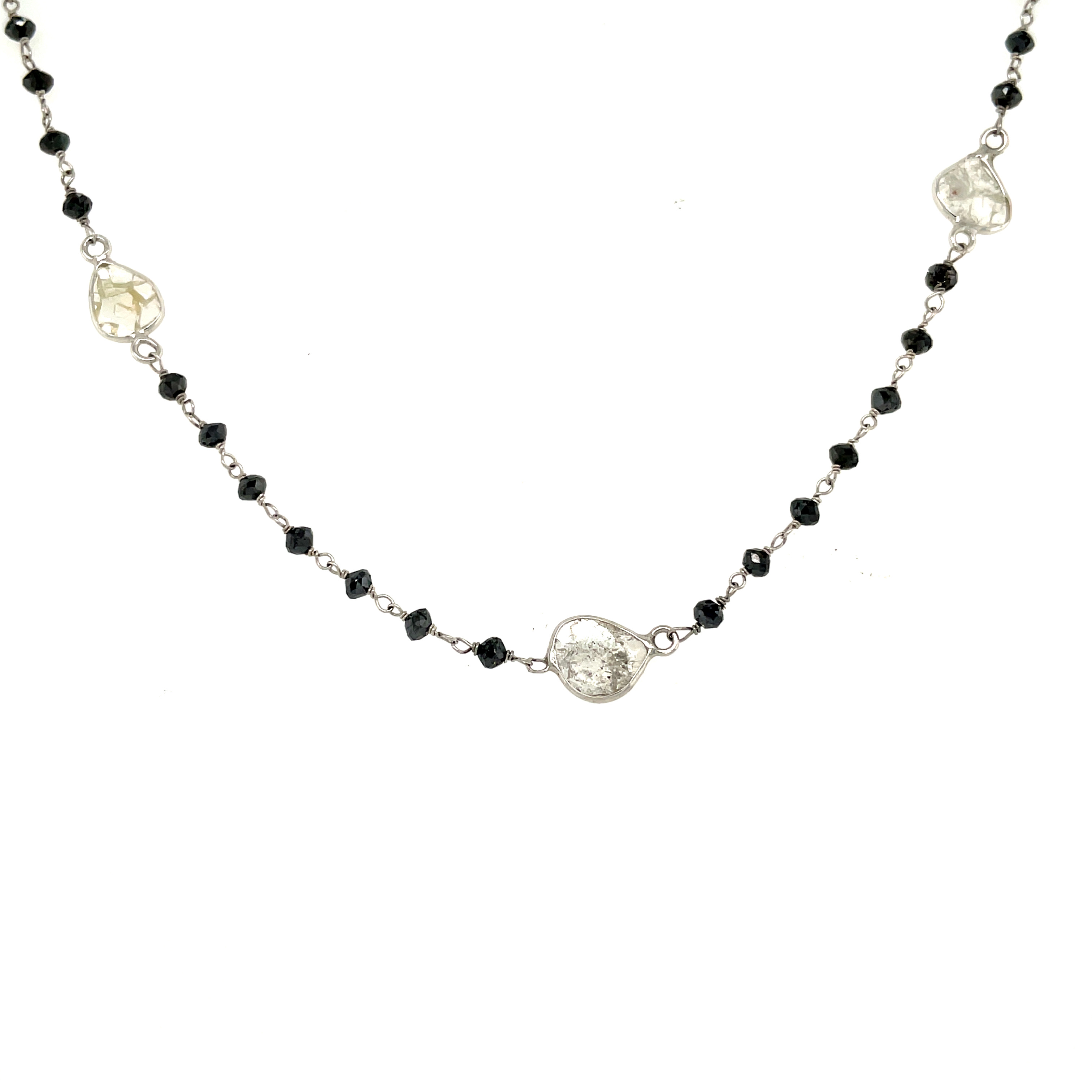 14kt Black And Grey Diamond Slice Station Necklace