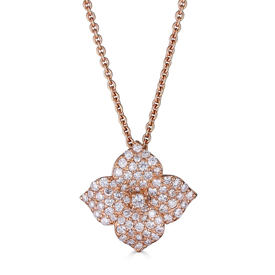 18kt Large Diamond Flower Pendant Necklace