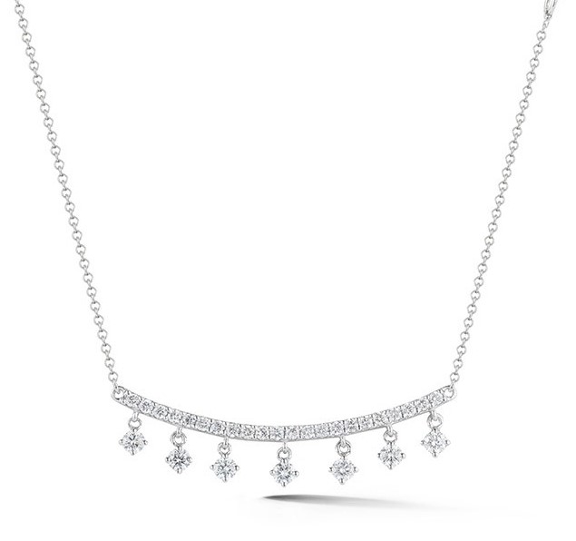 14kt Diamond Curved Bar With Diamond Dangle Necklace