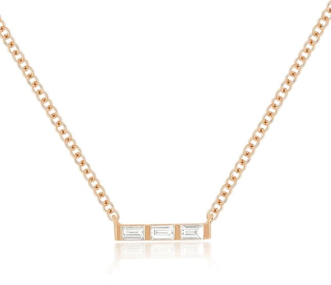 14kt Baguette Diamond Mini Bar Necklace