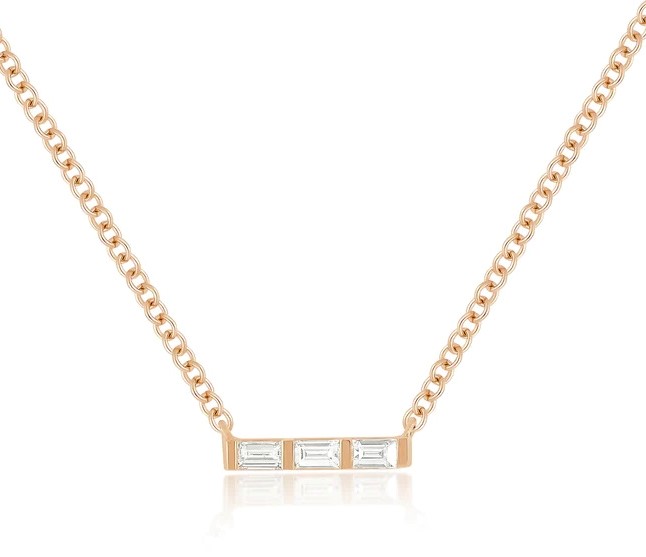 Korman Signature 14kt Rose Gold  Baguette Diamond Mini Bar Necklace