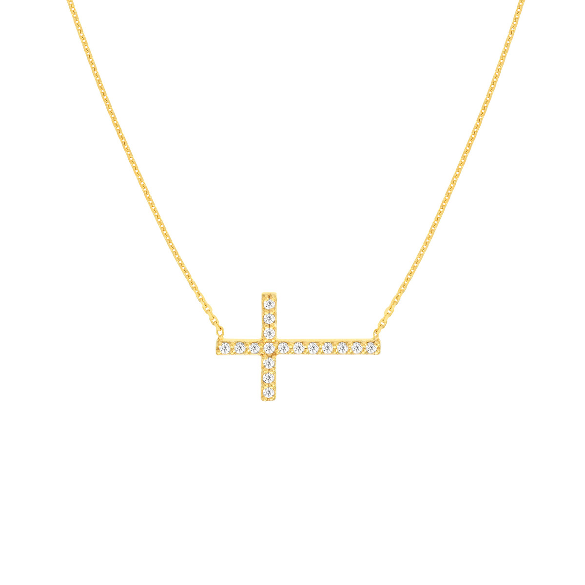 14kt Sideway Diamond Cross Necklace
