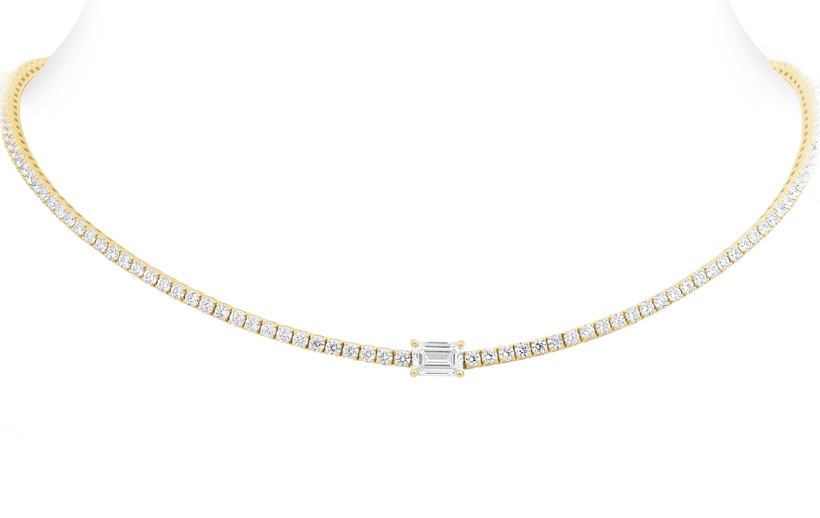 14k Yellow Gold 4.25ctw Diamond Choker 1 Line Tennis W Emerald Cut Diamond Necklace