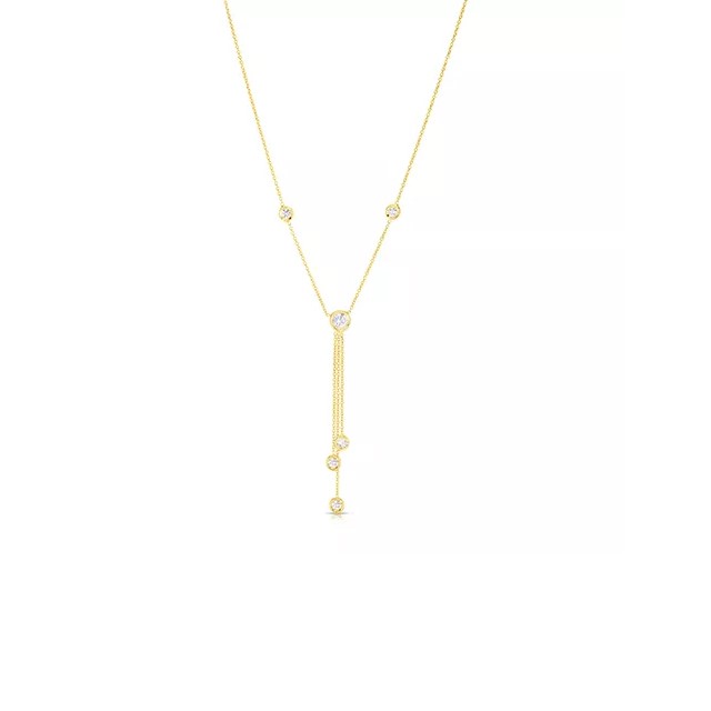 18kt Bezel Set Diamond Triple Drop Necklace