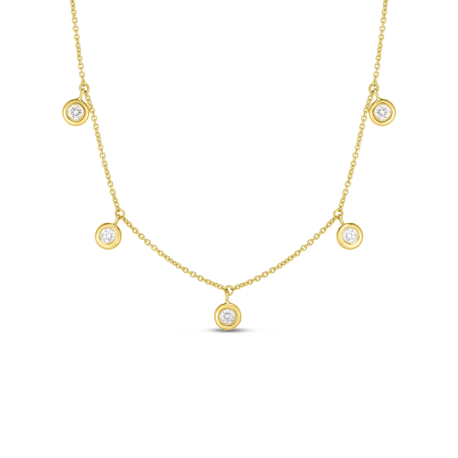 Roberto Coin 18kt Yellow Gold  Five Diamond Drop Station Necklace