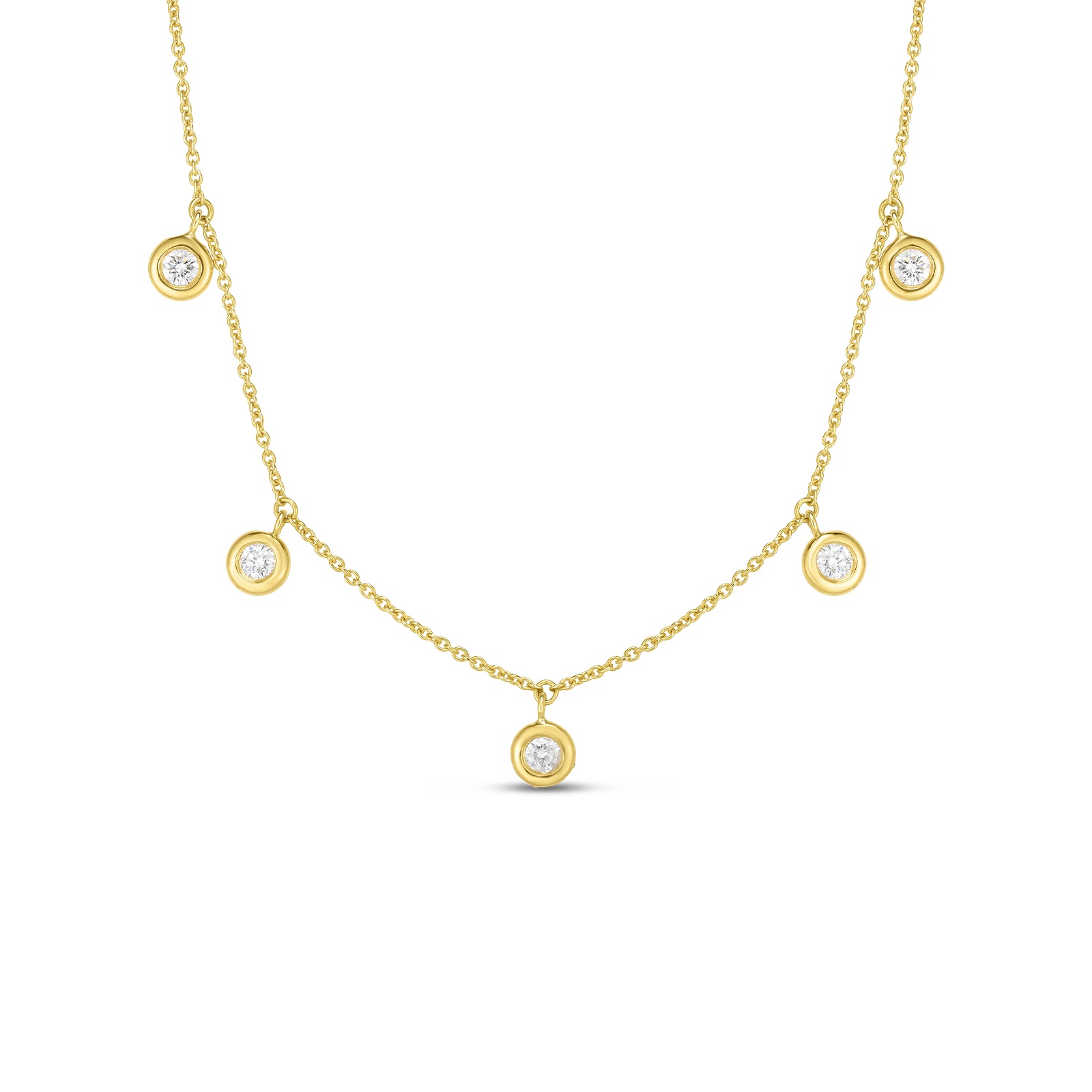 Roberto Coin 18kt Yellow Gold  Five Diamond Drop Station Necklace