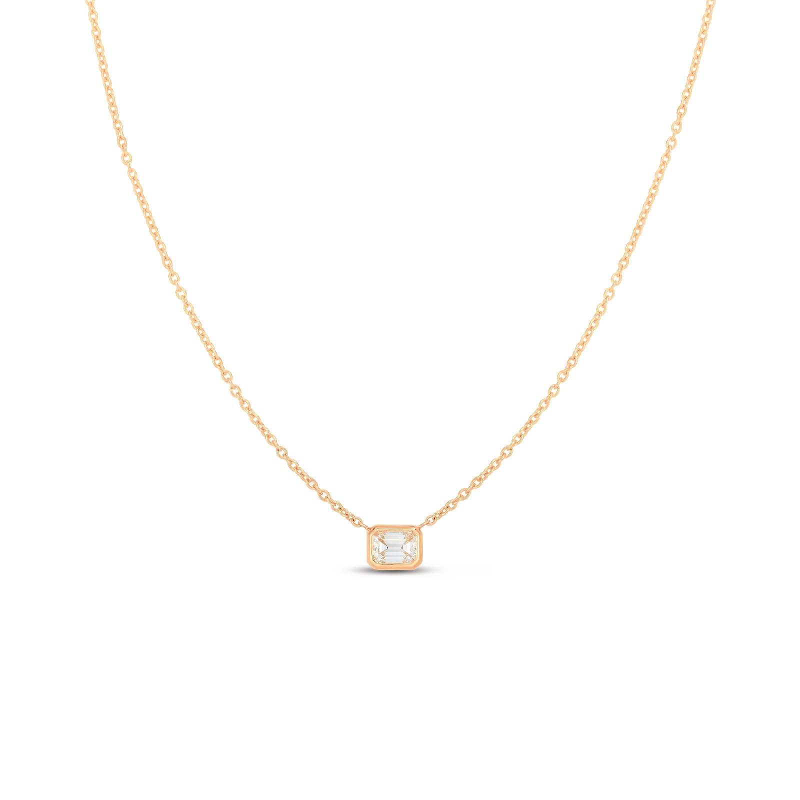 18kt Emerald Cut Diamond Bezel Set Pendant Necklace
