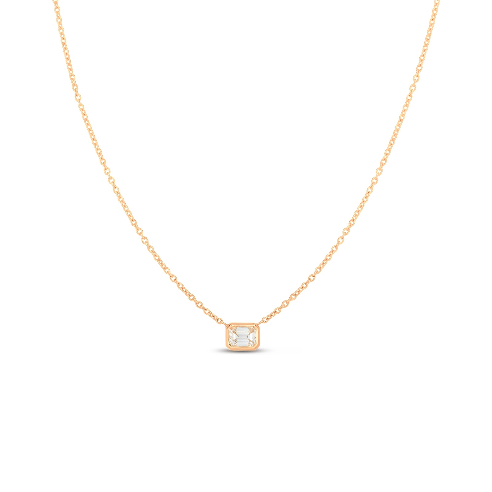 18kt Emerald Cut Diamond Bezel Set Pendant Necklace
