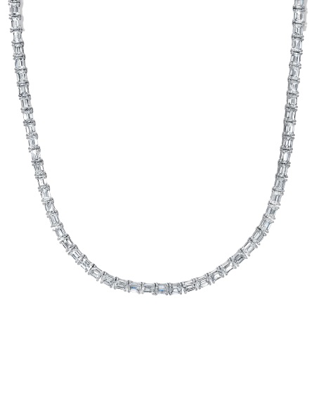 18kt 25ct Emerald Cut Diamond East West Tennis Necklace