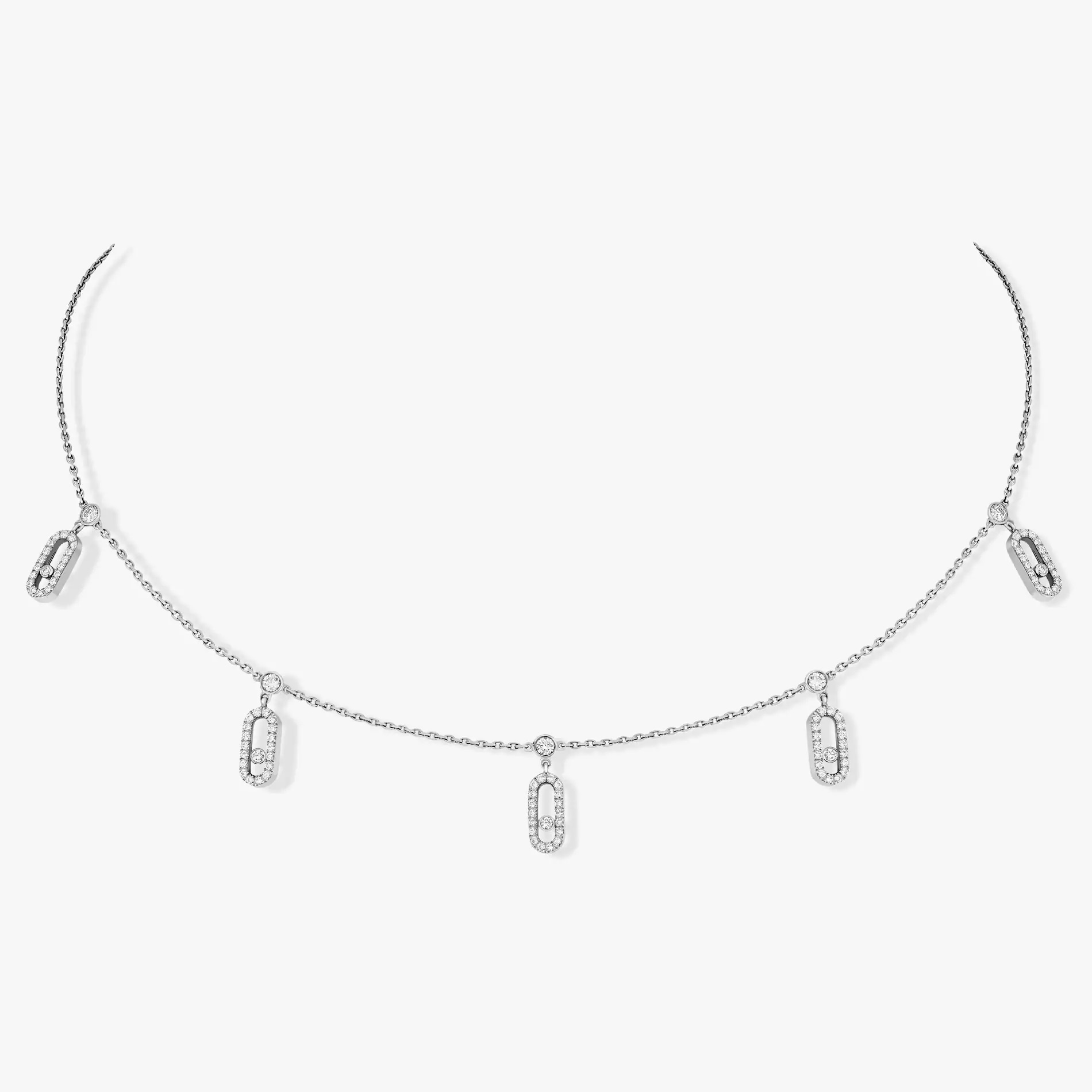 Messika 18kt White Gold Move Uno Pave Drop Pendant Choker Necklace