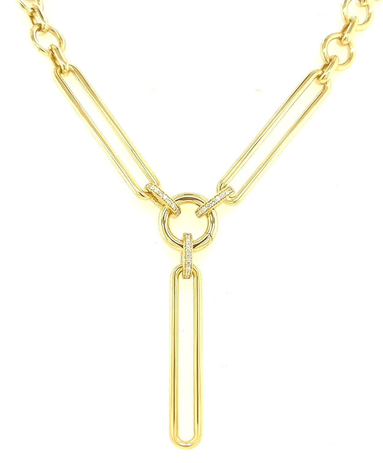 Korman Signature 18kt Yellow Gold  Alternating Diamond Link Charm Holder And Chain