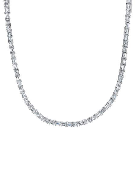 18kt Emerald Cut East West Diamond Tennis Necklace