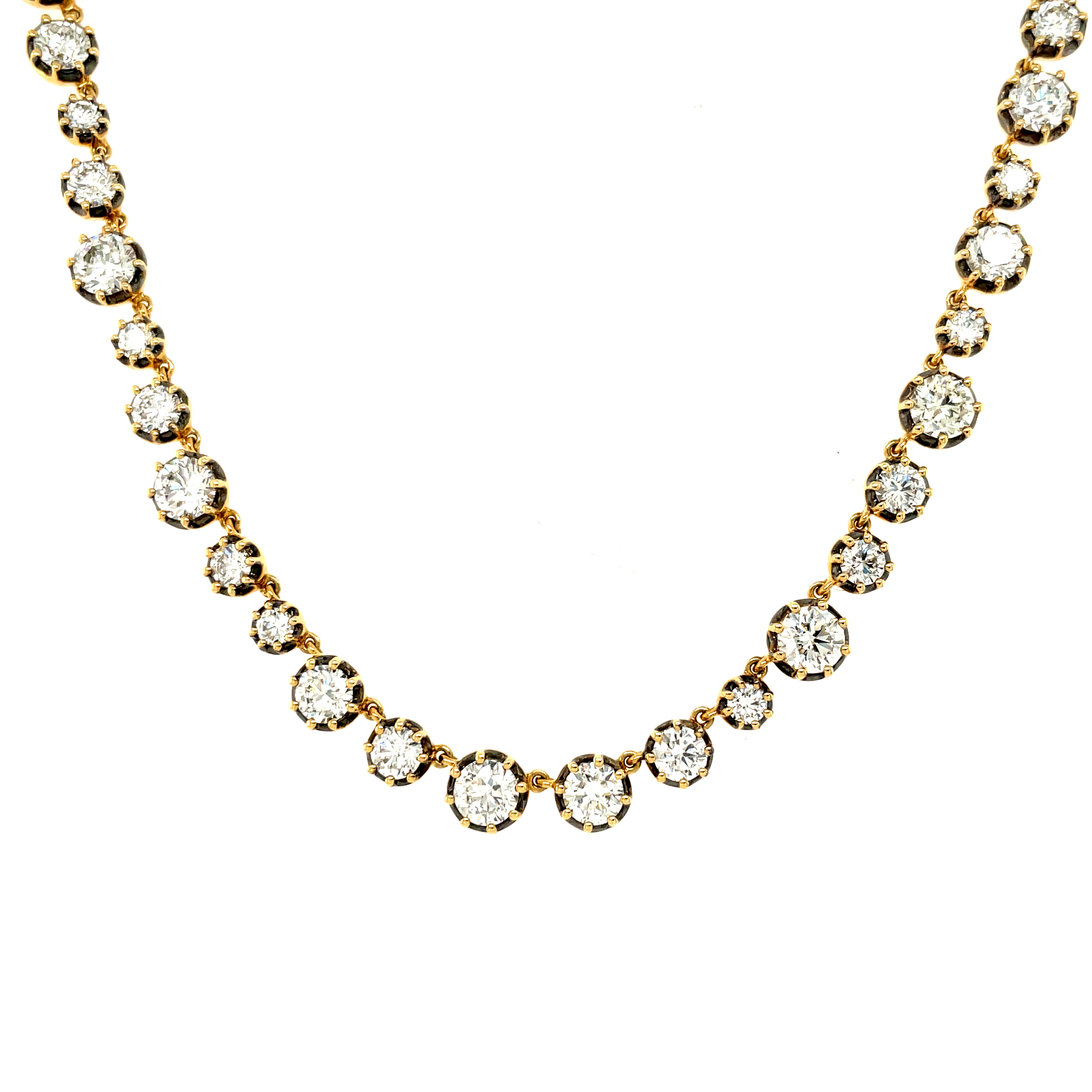 18kt Black Enamel Alternating Diamond Tennis Necklace
