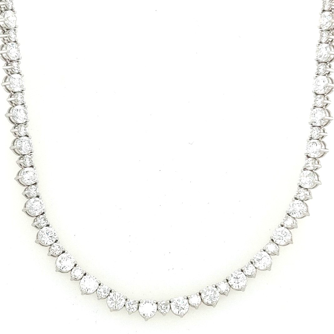 14k White Gold 3-prong Alternating Sizes 119 Round Diamond Necklace  D=17.54ctw 16"