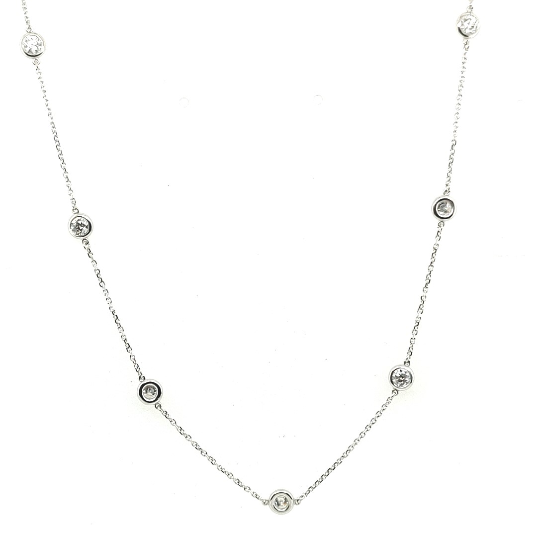 14k White Gold 1.48ctw 10 3.35mm G Si2 Round Diamond By The Yard Bezel Set Necklace 18"