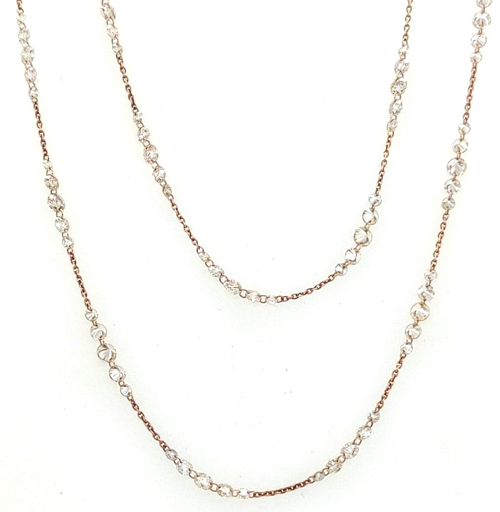 18k Rose Gold 13.54ctw Top Top Light Brown Ful Cut (brilliant Cut) Double Drilled Diamond Station Necklace 32"