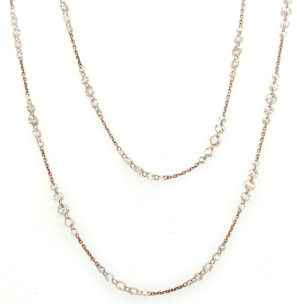 18k Rose Gold 13.54ctw Top Top Light Brown Ful Cut (brilliant Cut) Double Drilled Diamond Station Necklace 32