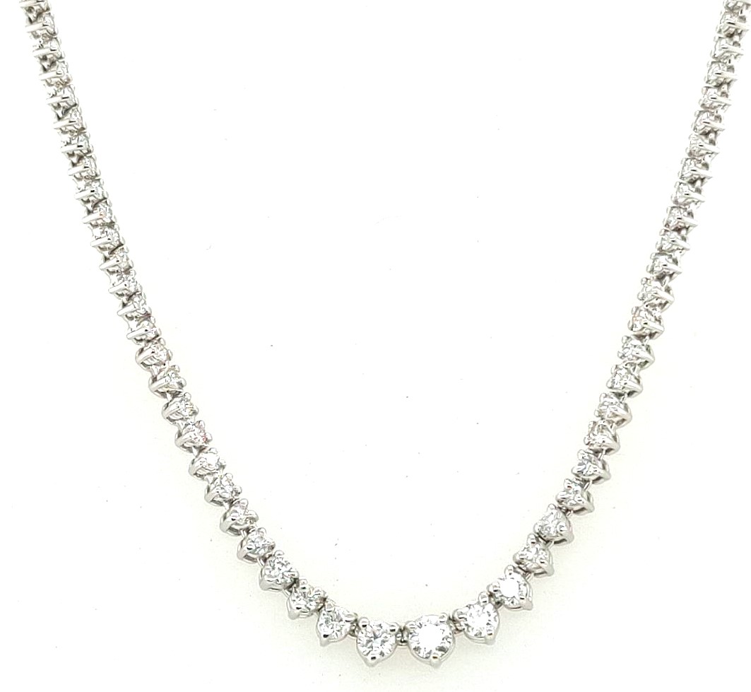 14k White Gold 5.06ctw 155 4mm Graduated Diamond 3 Prong Riviera Necklace 17"