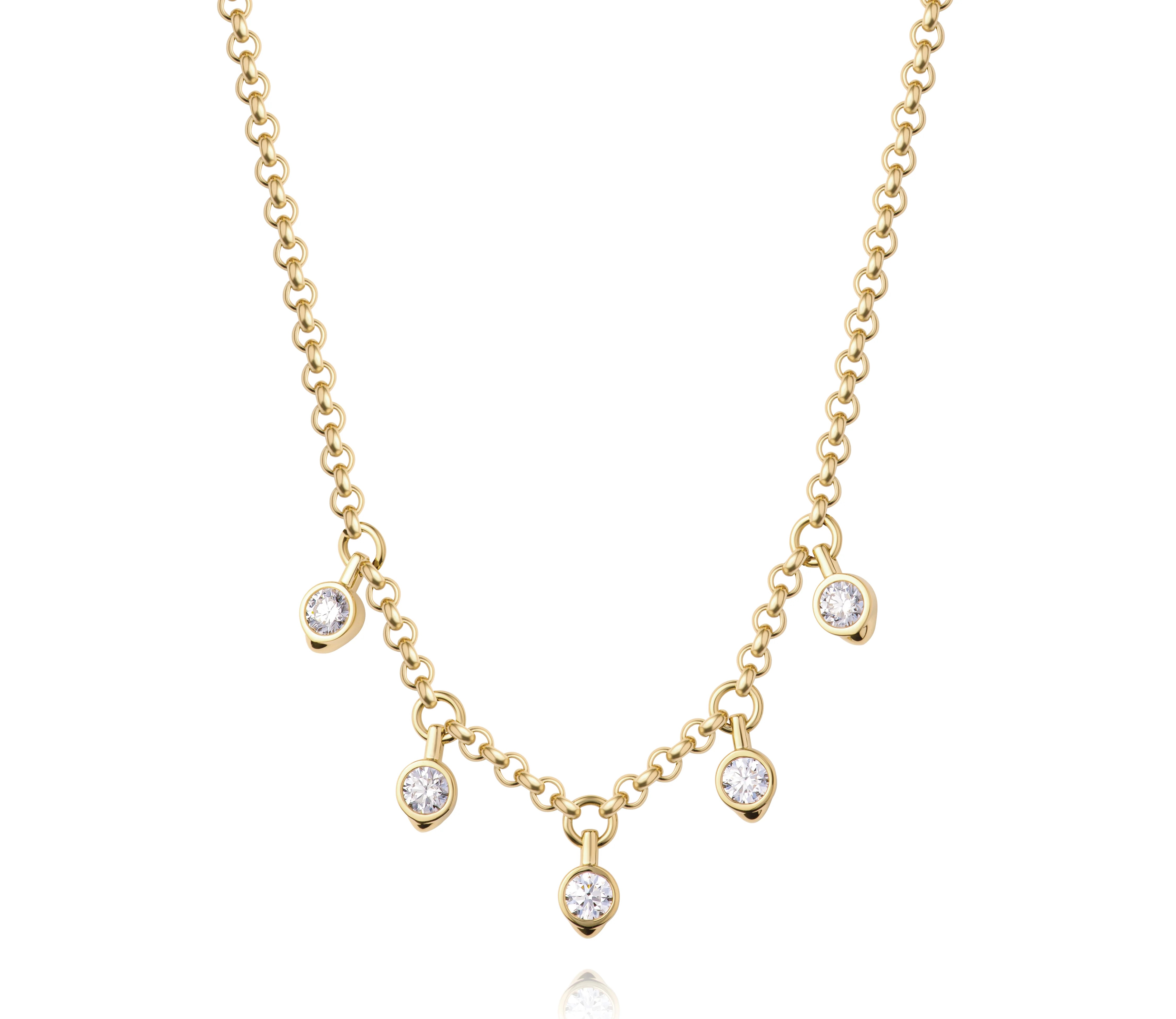 Phillips House 18kt Yellow Gold Bezel Round Diamond 5 Station Necklace