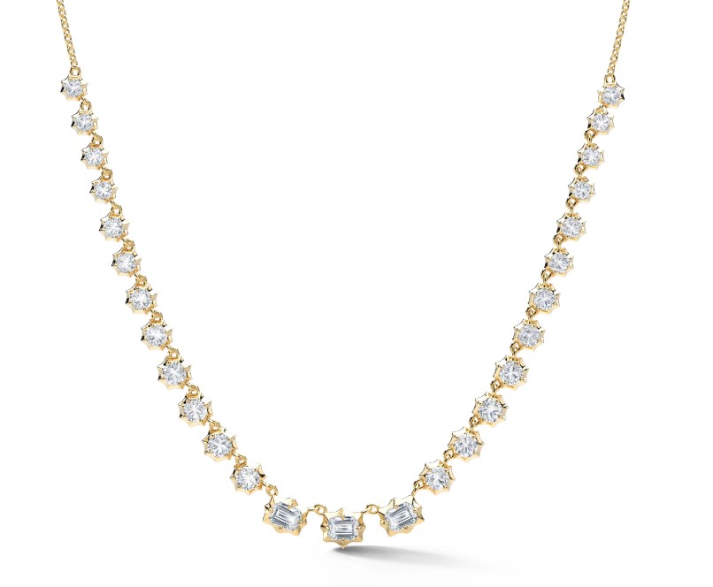 Jadetrau 18k Yellow Gold 2.00ctw Round And Emerald Cut Diamond Vanguard Riviera Necklace 18"