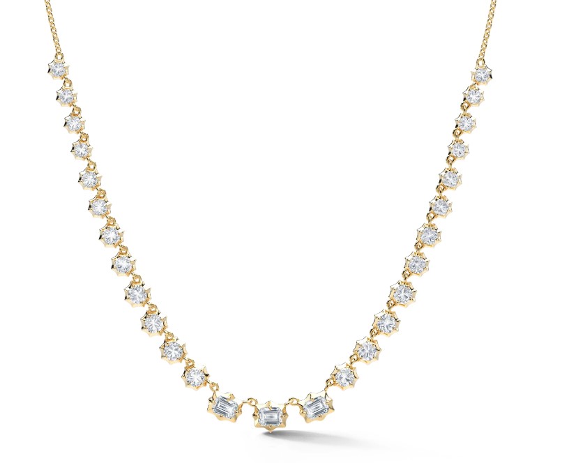 Jadetrau 18k Yellow Gold 2.00ctw Round And Emerald Cut Diamond Vanguard Riviera Necklace 18