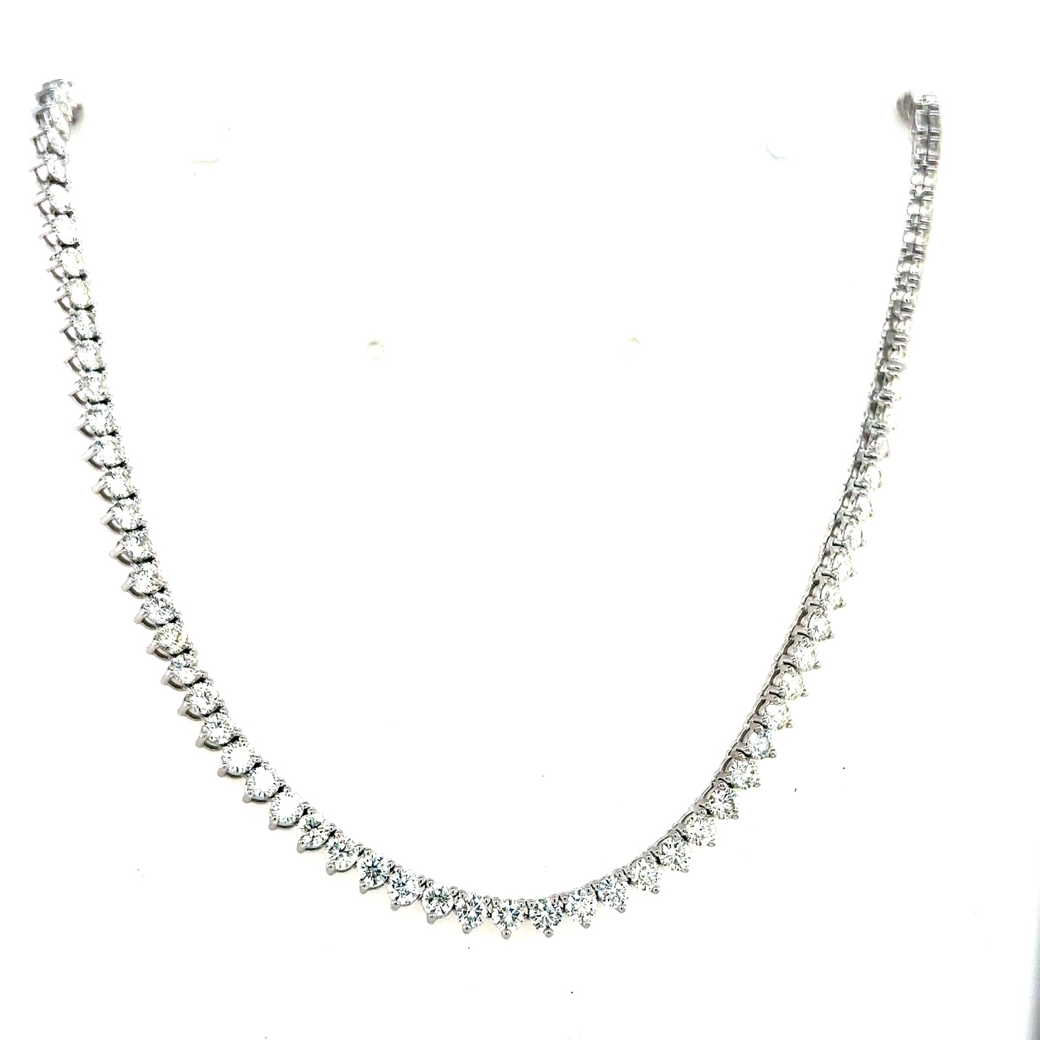 14kt White Gold Round Diamond 3-prong Tennis Necklace 141d=11.14ctw F/vs 17"