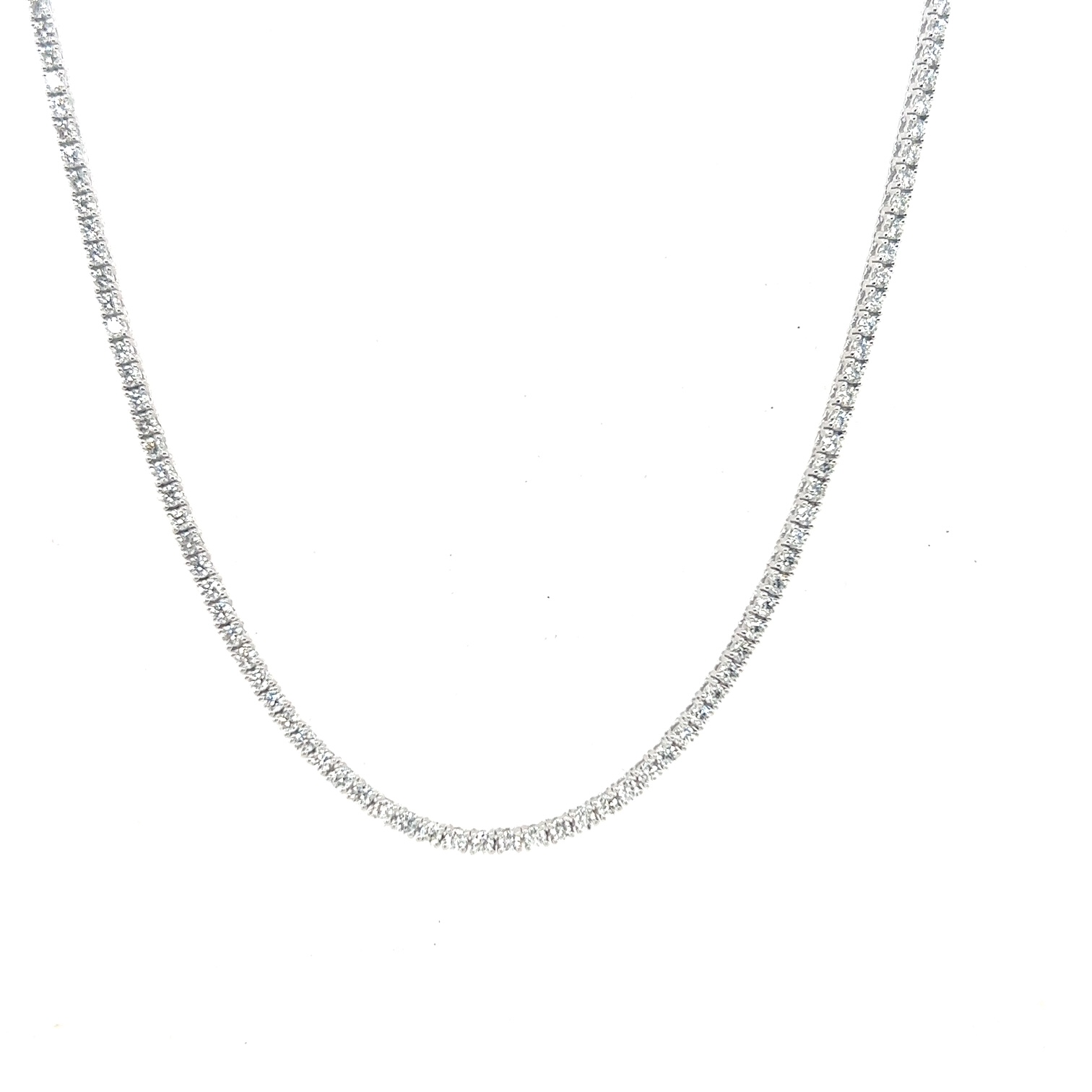 14kt White Gold Round Diamond 4-prong Tennis Necklace 191d=4.48ctw F/vs 17"