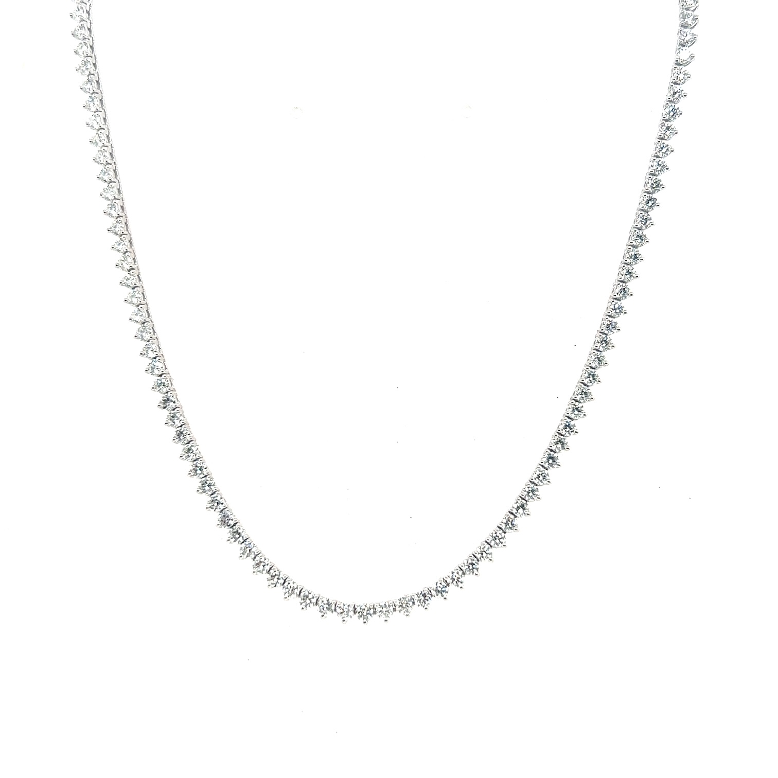 14kt White Gold Round Diamond 3-prong Tennis Necklace 161d=6.53ctw F/vs 16.25