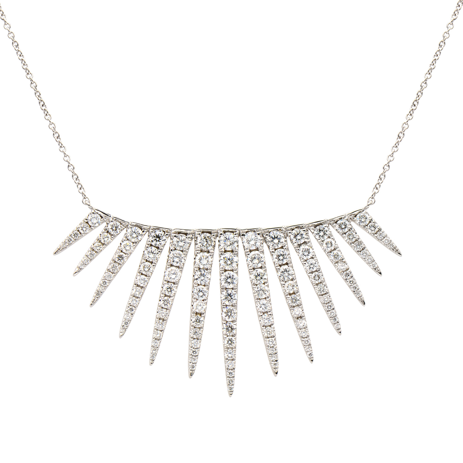 18k White Gold 1.59ctw 114 Round Diamond 13 Graduated Dagger Necklace 19"