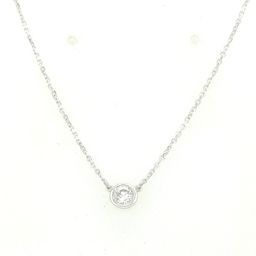 14k  White Gold 0.25 Ct  Round Brilliant Cut Diamond, 4mm With  16-18" Chain