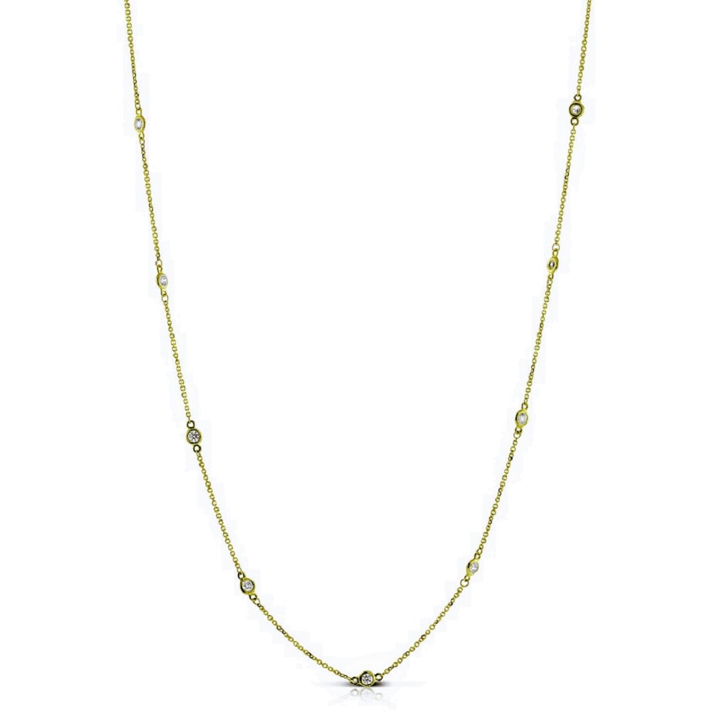 14k Yellow Gold Diamonds By The Yard Necklace With 12 Rbc 2.4mm Bezel Set Diamonds D=0.70cttw  G/si2 18"
