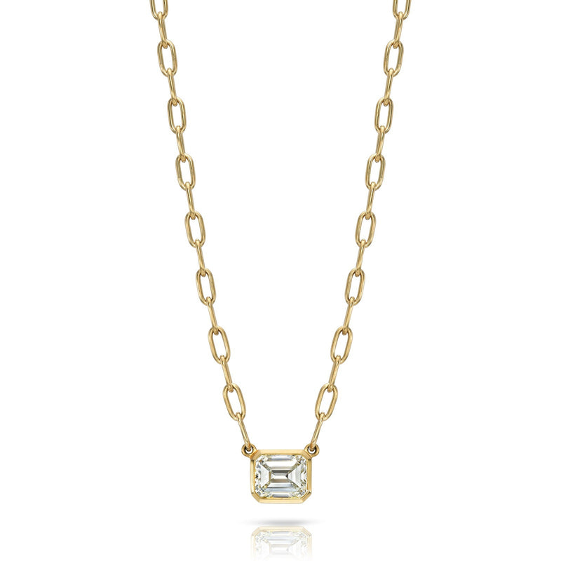 Single Stone 18kt Yellow Gold and Emerald Cut Diamond Leah Necklace