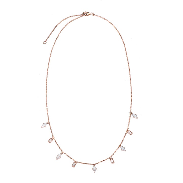 Sethi 18kt Rose Gold Lluvia Alternating Marquis And Baguette Diamond Necklace