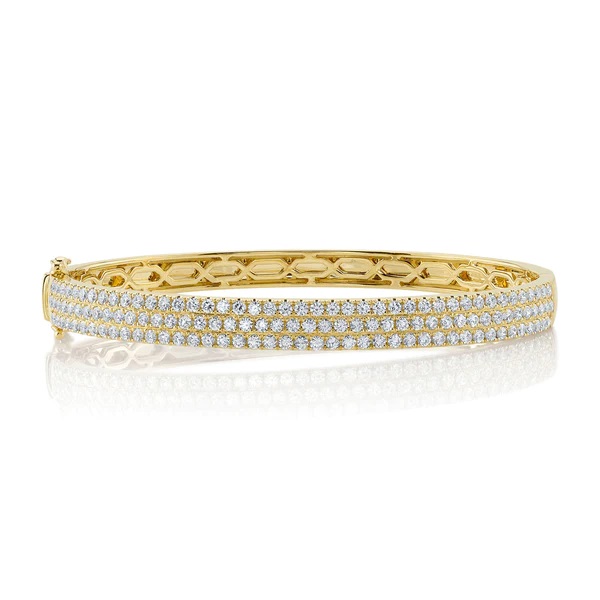 14k Yellow Gold 3-row Diamond Pave Bangle Bracelet  D=2.35 Tdw