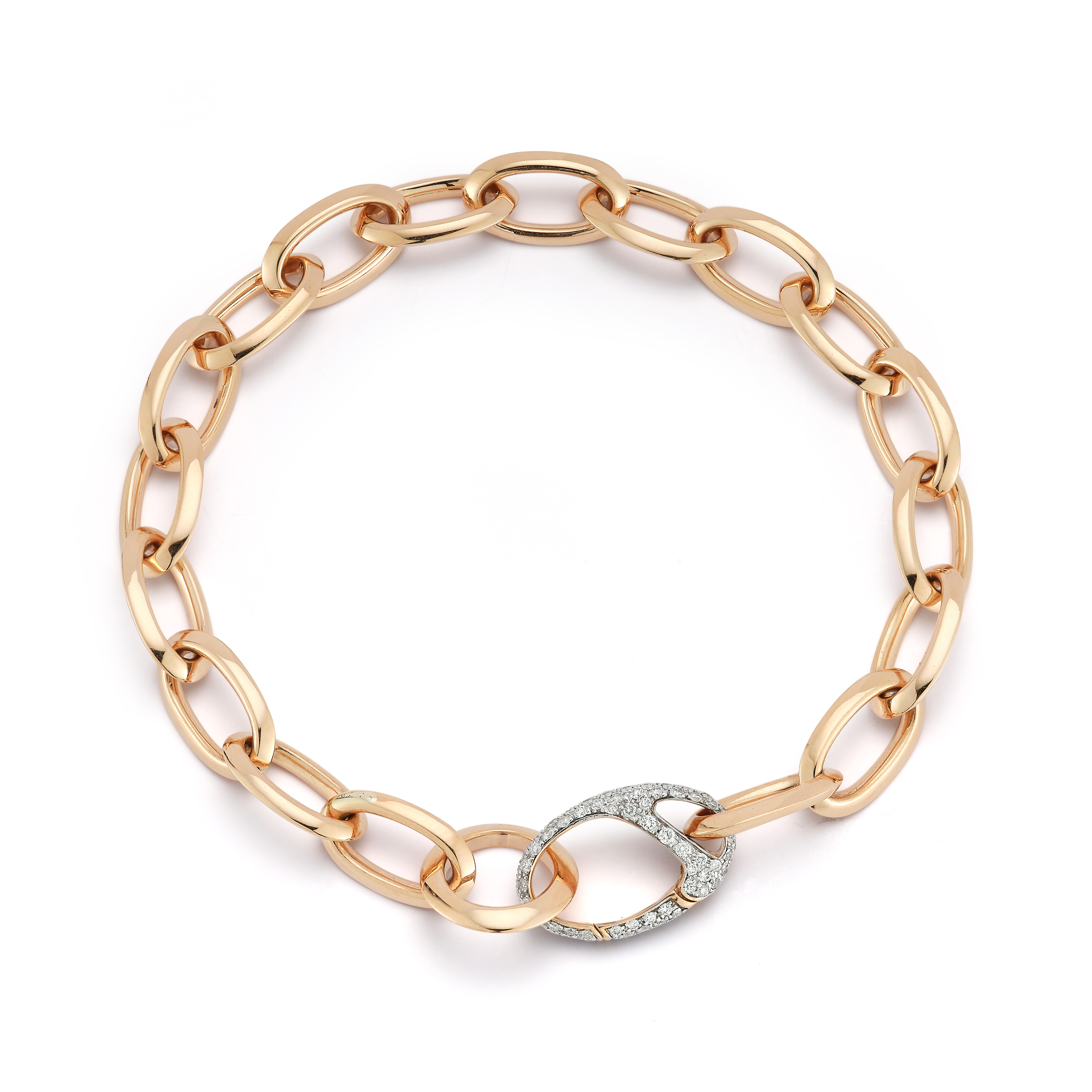 18kt Garnett Chain Link Bracelet With Diamond Oval Clasp