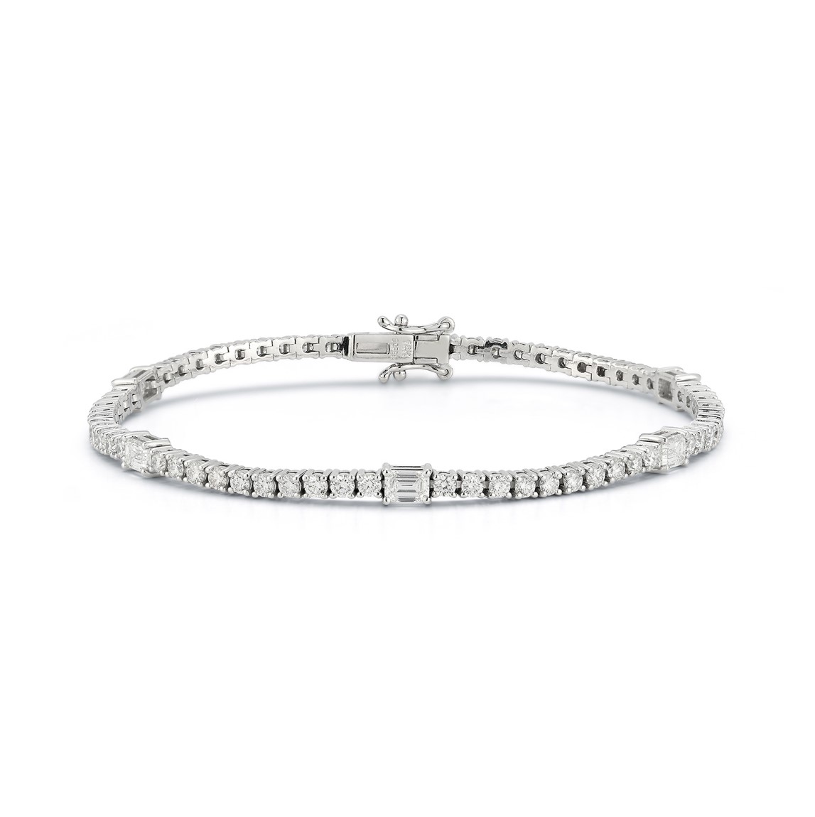 14kt Emerald Station Diamond Tennis Bracelet