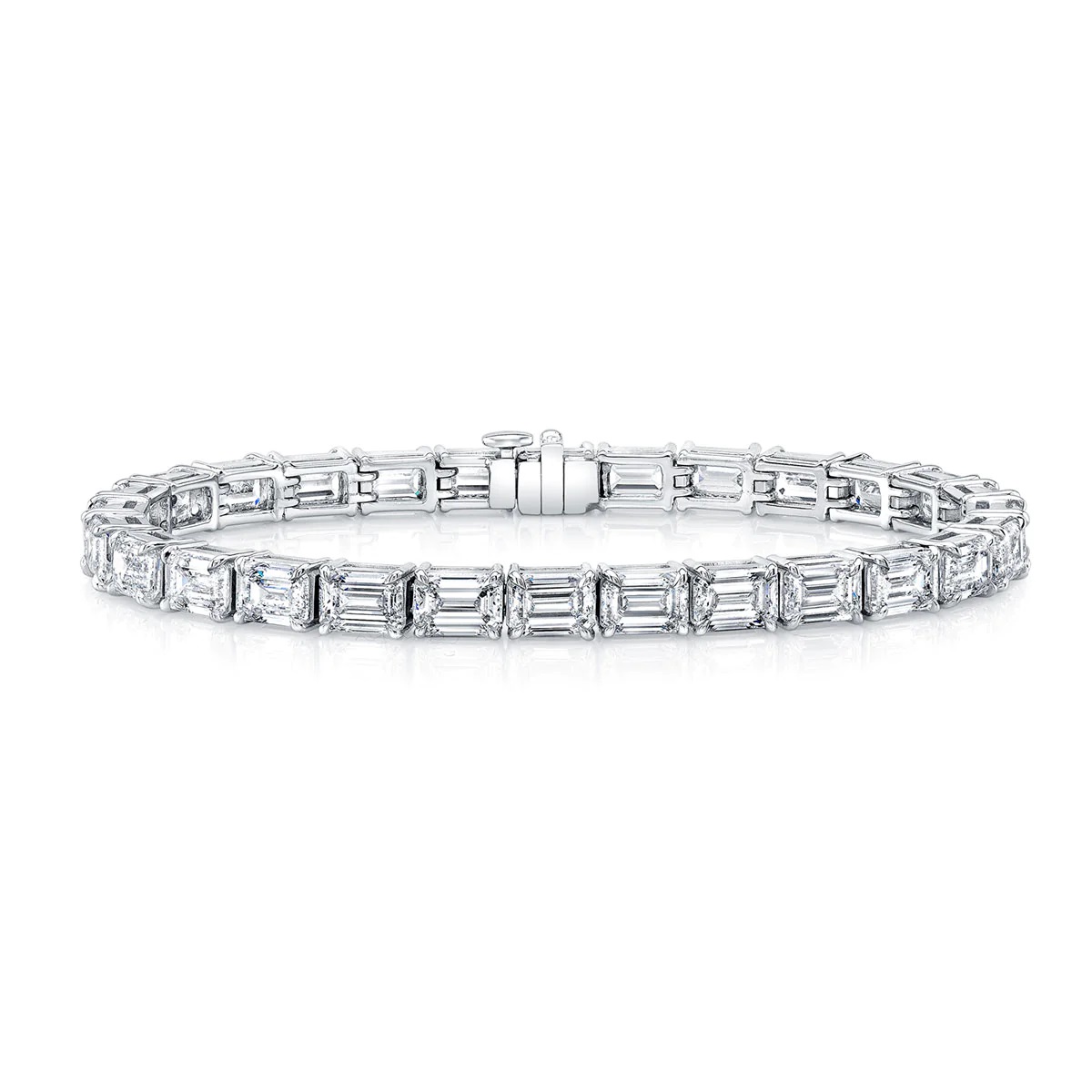 Korman Signature 18kt White Gold 16cttw  Emerald Cut East West Diamond Tennis Bracelet