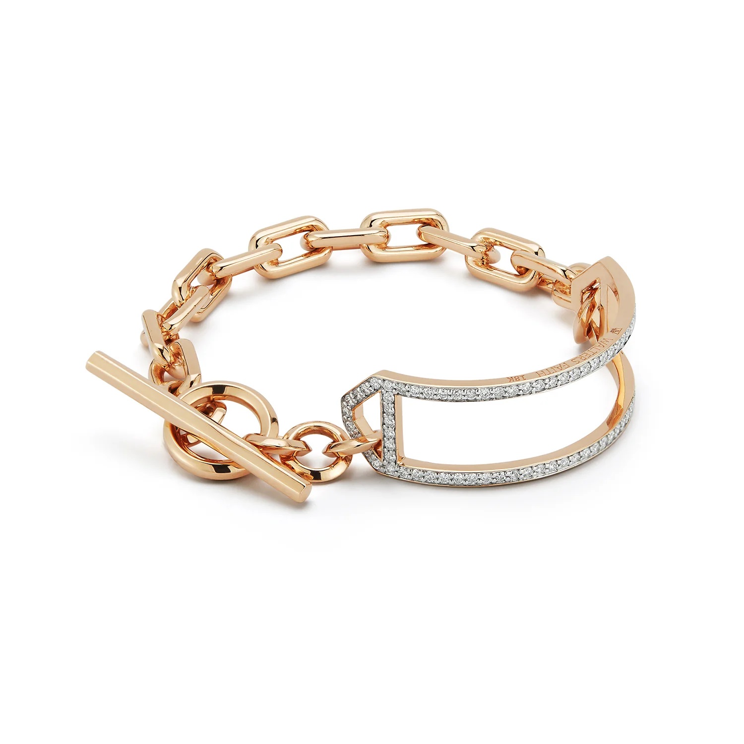 Walter's Faith 18kt Rose Gold Saxon Diamond Side Cuff Chain Bracelet