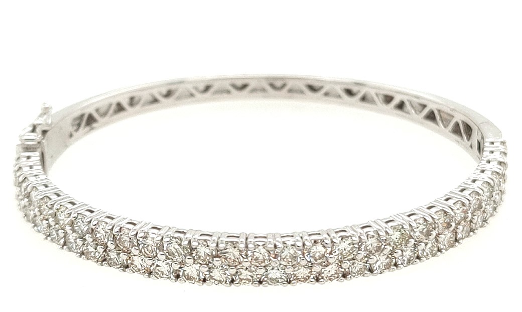 Korman Signature 14k White Gold Round Diamond Two Row Hard Bangle Bracelet