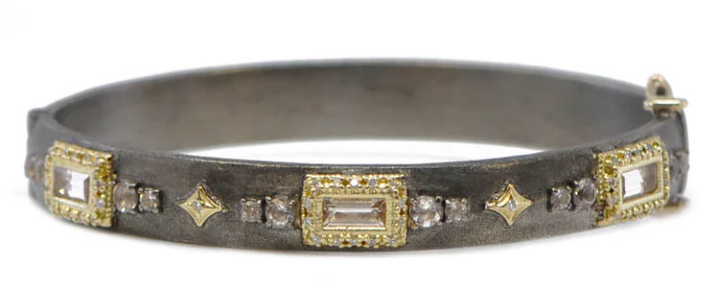 Armenta 18k Yellow Gold & Light Grey Silver Crivelli Morganite Diamond Huggie Bracelet