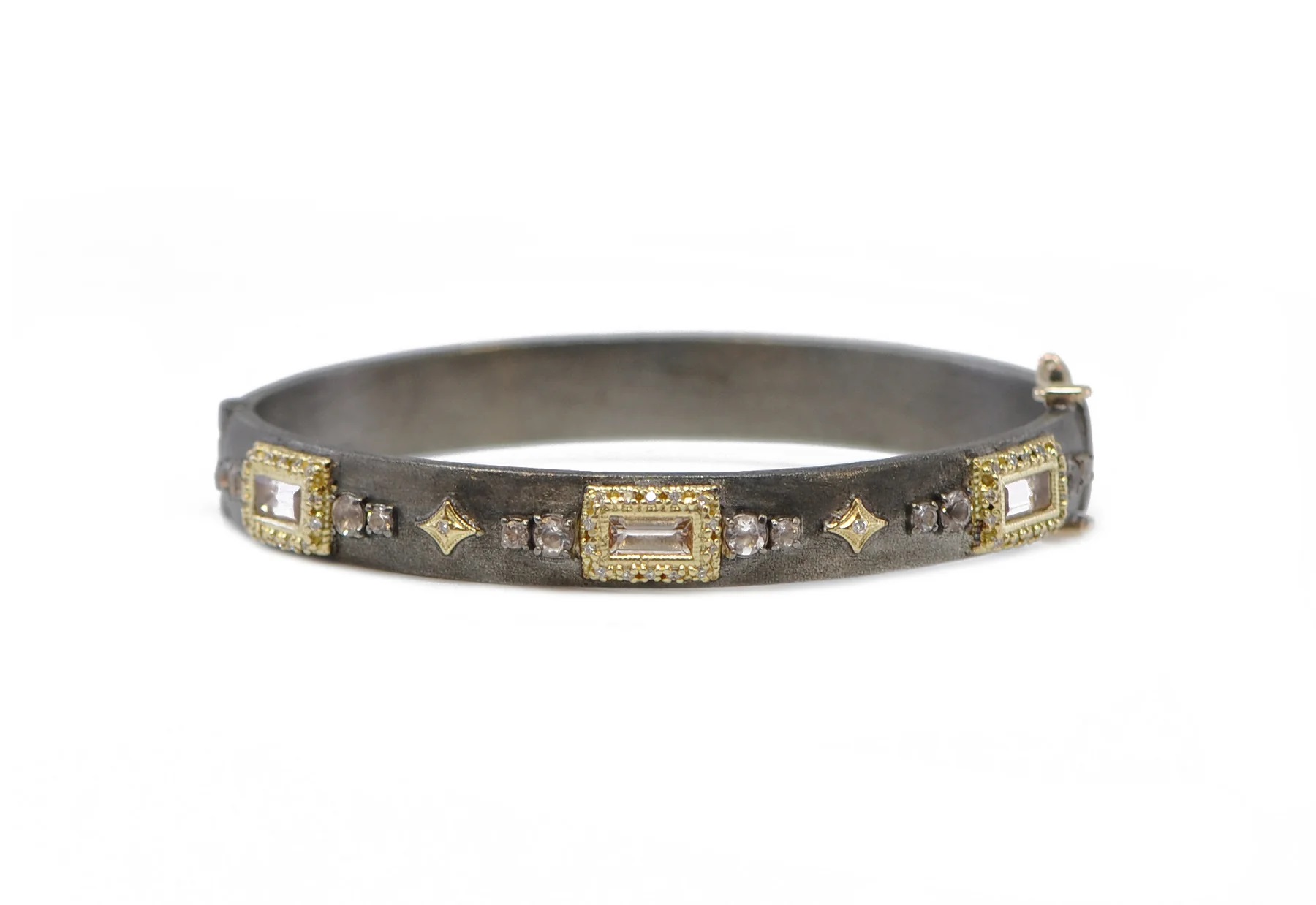 Armenta 18k Yellow Gold & Light Grey Silver Crivelli Morganite Diamond Huggie Bracelet