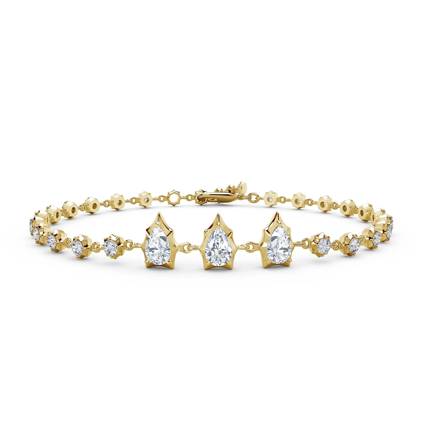 Jade Trau 18kt Yellow Gold Envoy  Pear & Round Diamonds Line Bracelet 25d=1.26ctw Fg/vs2-si1 7.5"